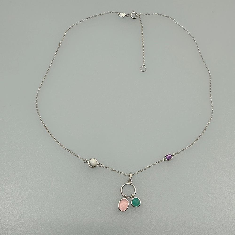 TOUS 925  Necklace with Pink and Green Gem authentic 100%